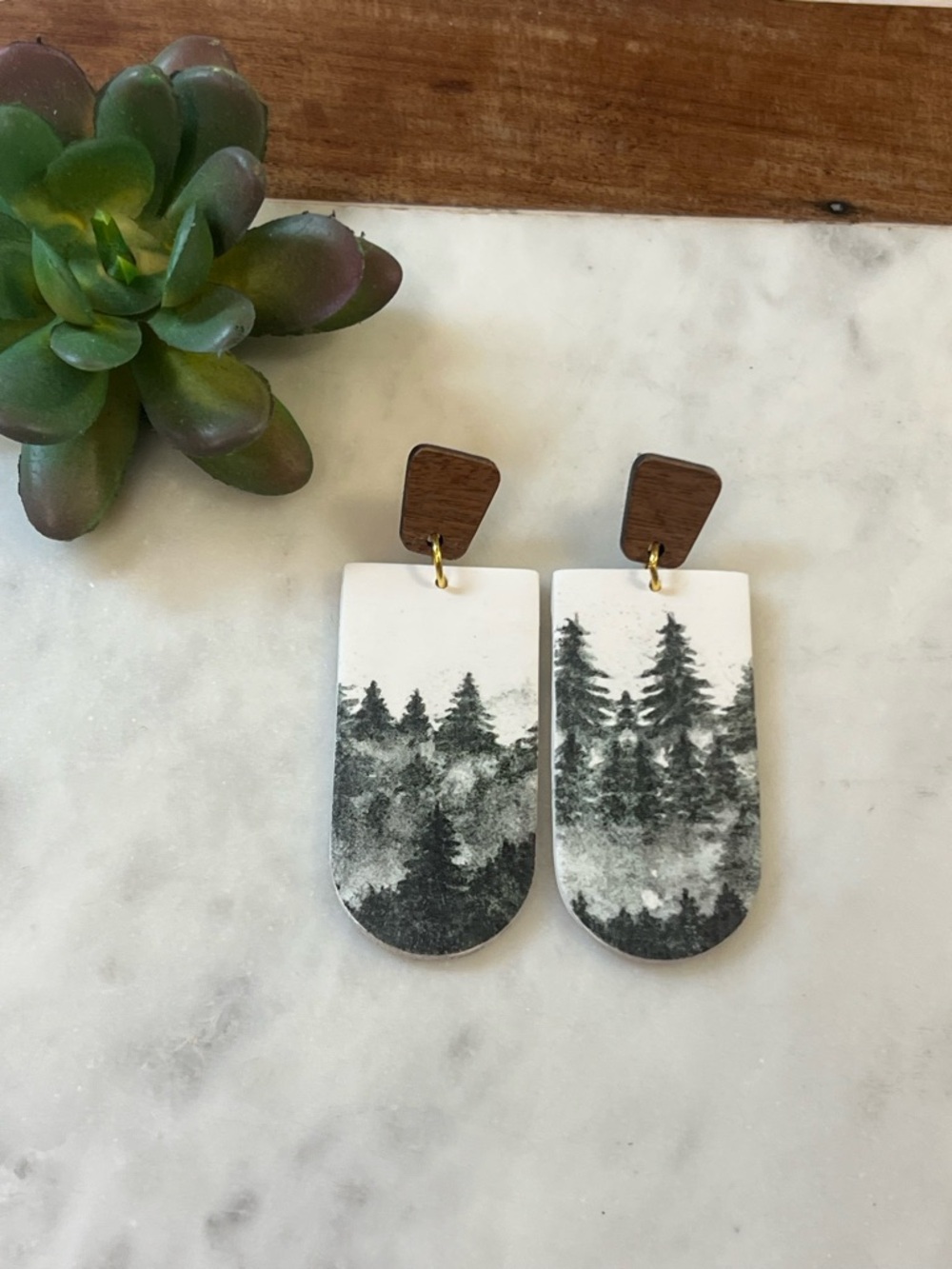 Polymer Clay and wood earrings